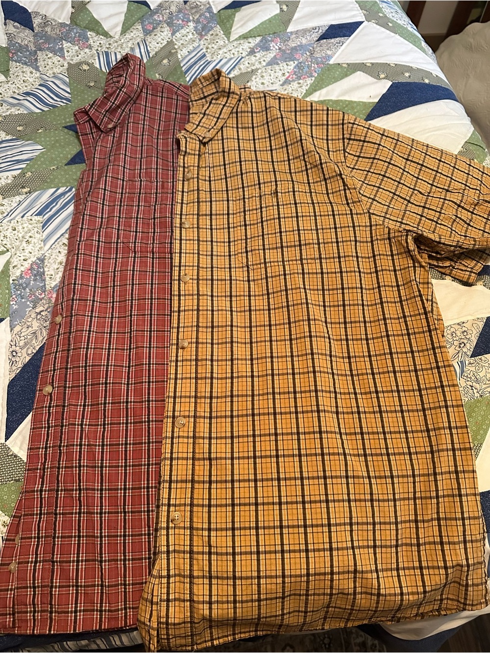 Casual Men's Plaid Button-Down Shirt - Yellow Plaid and orange plaid. 2 shirts